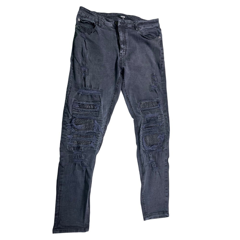Jackson Men's Distressed Moto Skinny Jeans Black Wash Size 36
